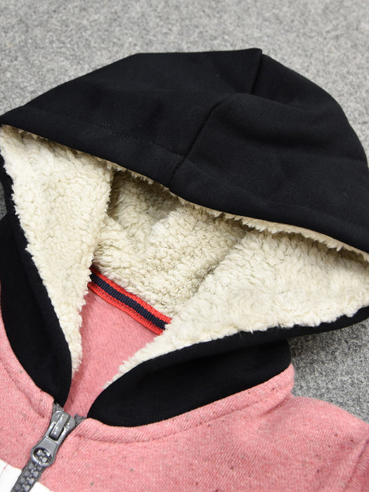 NXT Inner Hood Fur Fleece Full Zipper Hoodie For Kids-Pink with Black-BR14424