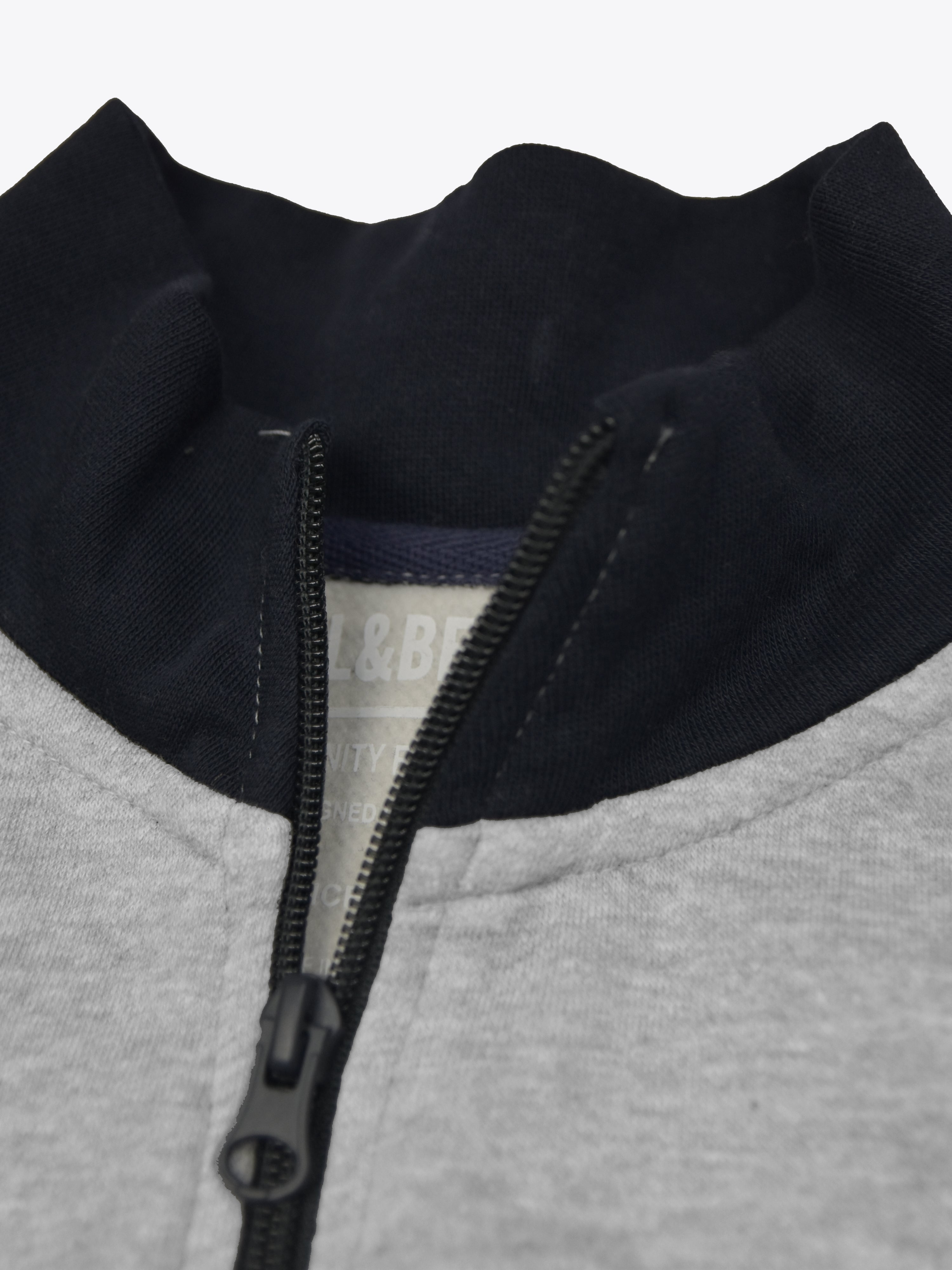 P&B Sleeveless Mock Neck Zipper Jacket For Men-Grey Melange & Navy-BR1790