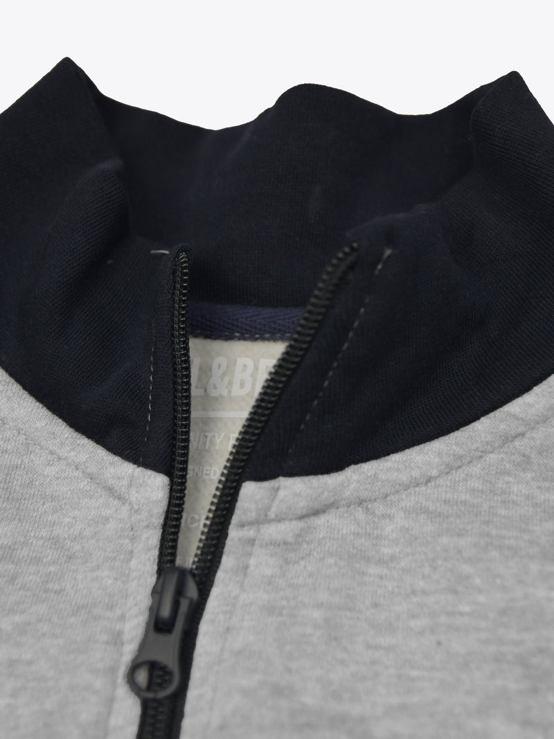 P&B Sleeveless Mock Neck Zipper Jacket For Men-Grey Melange & Navy-BR1790