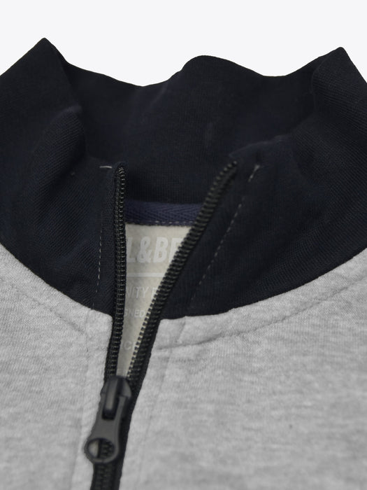 P&B Sleeveless Mock Neck Zipper Jacket For Men-Grey Melange & Navy-BR1790