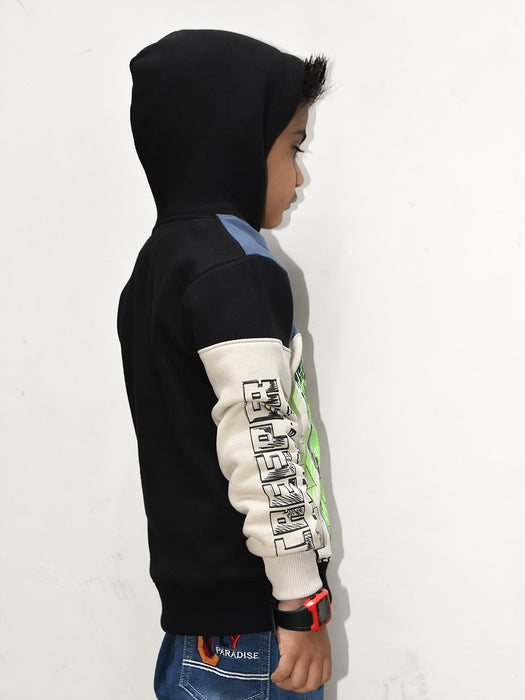 NXT Inner Hood Fur Fleece Pullover Hoodie For Kids-Wheat with Black & Blue Panels-BR14480