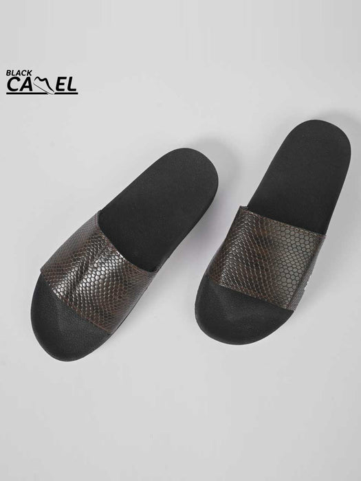 Black Camel Stylish Cobra Textured Design Soft Slides-US06/BR608
