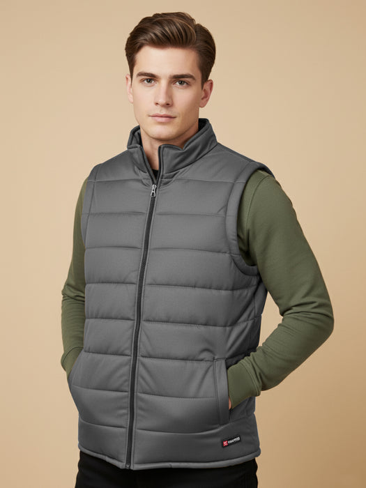 Stylish Puffer Sleeveless Zipper Mockneck Jacket For Men-Dark Grey-BRPH18