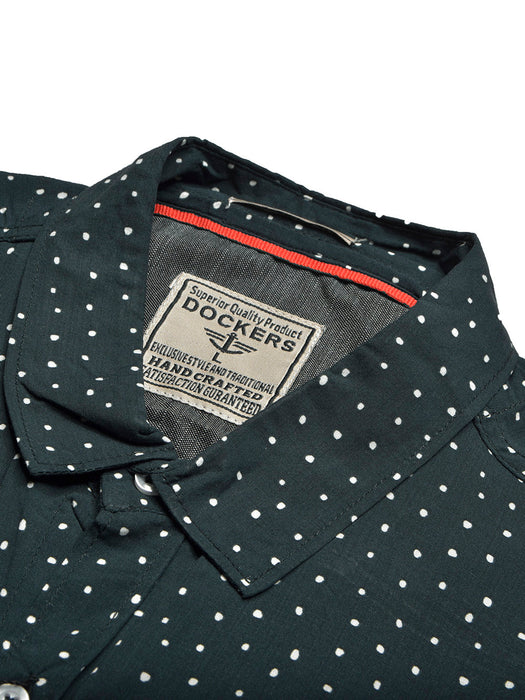 Dockers Premium Casual Shirt For Men-Green with Allover Dotted Print-BE1378