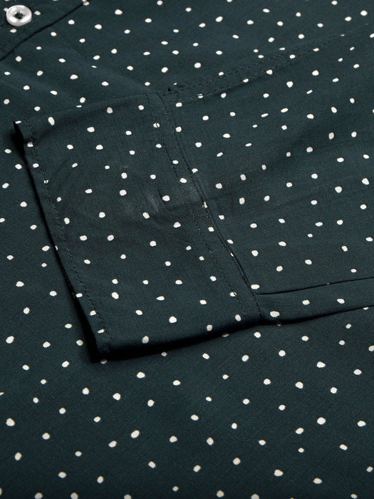 Dockers Premium Casual Shirt For Men-Green with Allover Dotted Print-BE1378