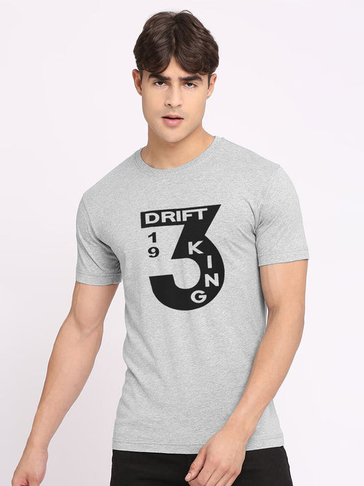 Drift King Crew Neck Tee Shirt For Men-Grey Melange-BR13490