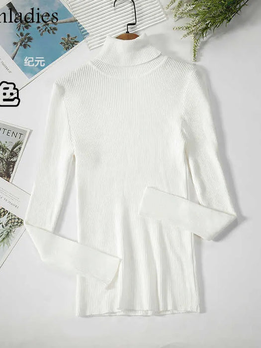 Jules Fashion Turtleneck Sweater Knit wears Long Sleeve Pullover For Women-White-AZ20