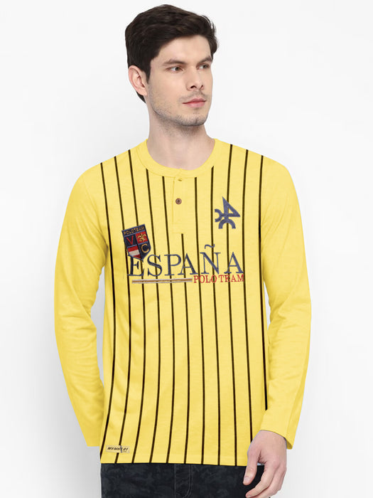 Espana Henley Long Sleeve Tee Shirt For Men-Yellow with Lining-BR13447