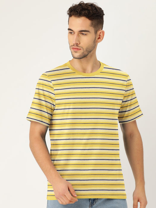 FF Single Jersey Crew Neck Tee Shirt For Men-Yellow with Stripe-BR13295