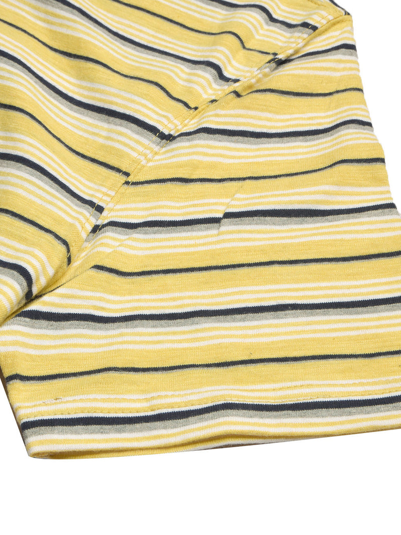 FF Single Jersey Crew Neck Tee Shirt For Men-Yellow with Stripe-BR13295