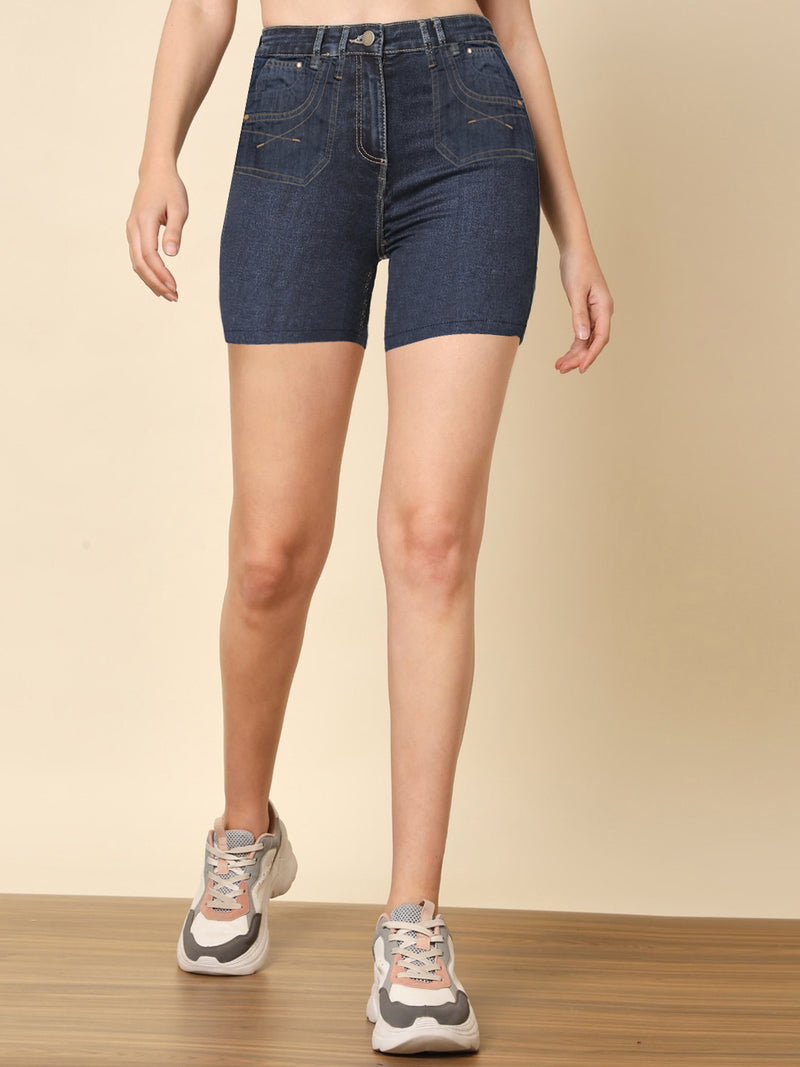 F&F Denim Short For Women-Dark Blue Faded-BR13521