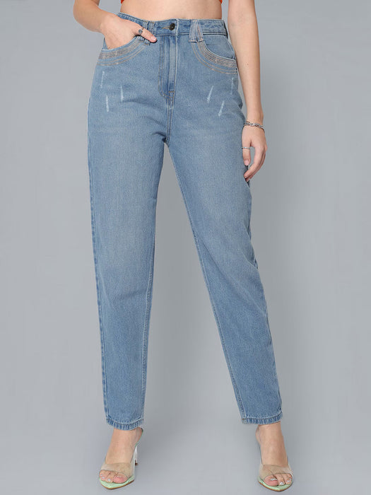 F&F Grinding Jeans For Ladies-Light Blue Faded-BR13580