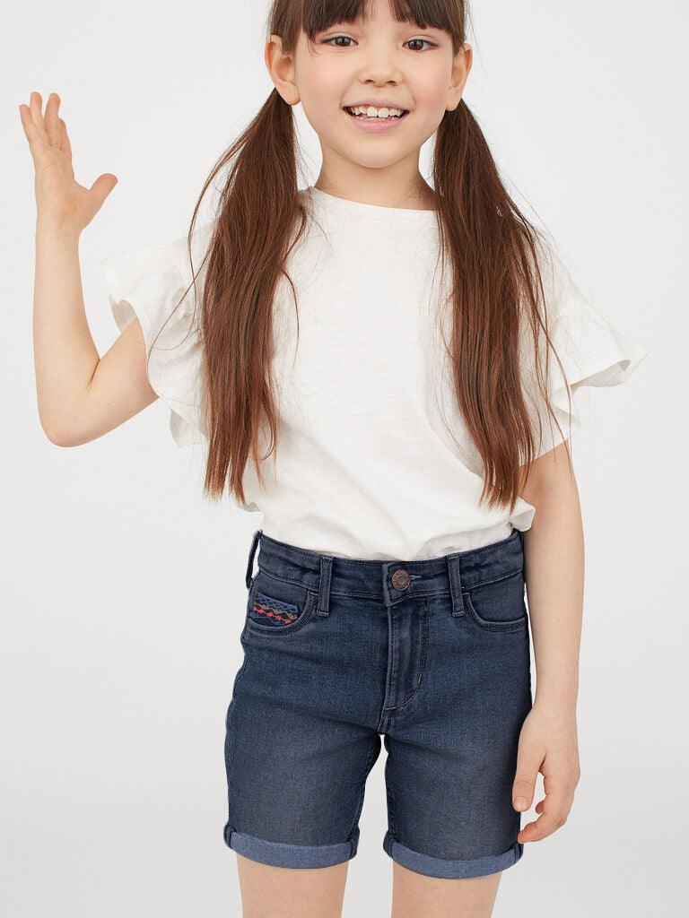 Fat Face Denim Short For Girls-Navy Faded-BR13522