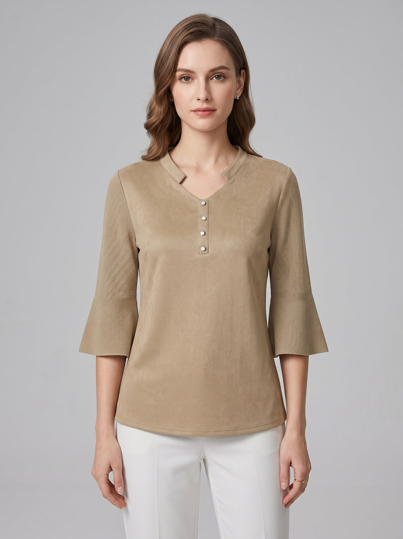 Louis Vicaci Butterfly Sleeve 4 Sided Lycra Ban Top For Ladies-Shine Golden with Net Sleeve-BR723