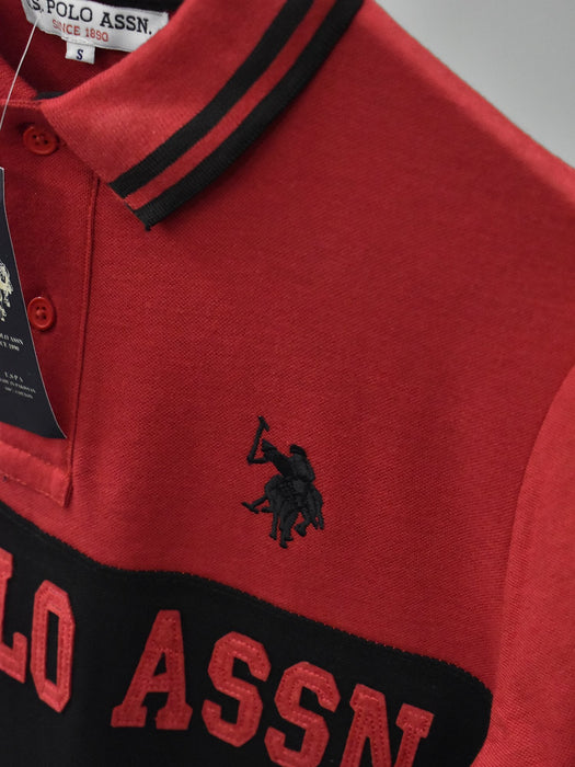U.S Polo Assn. P.Q Half Sleeve Polo Shirt For Men-Red & Black-BR13124