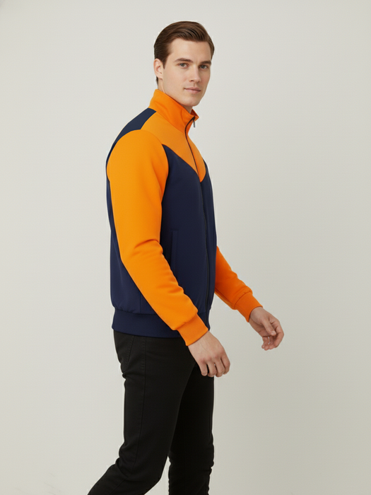 Stylish Winter Zipper Mockneck Jacket For Men-Orange & Dark Navy-BRPH25