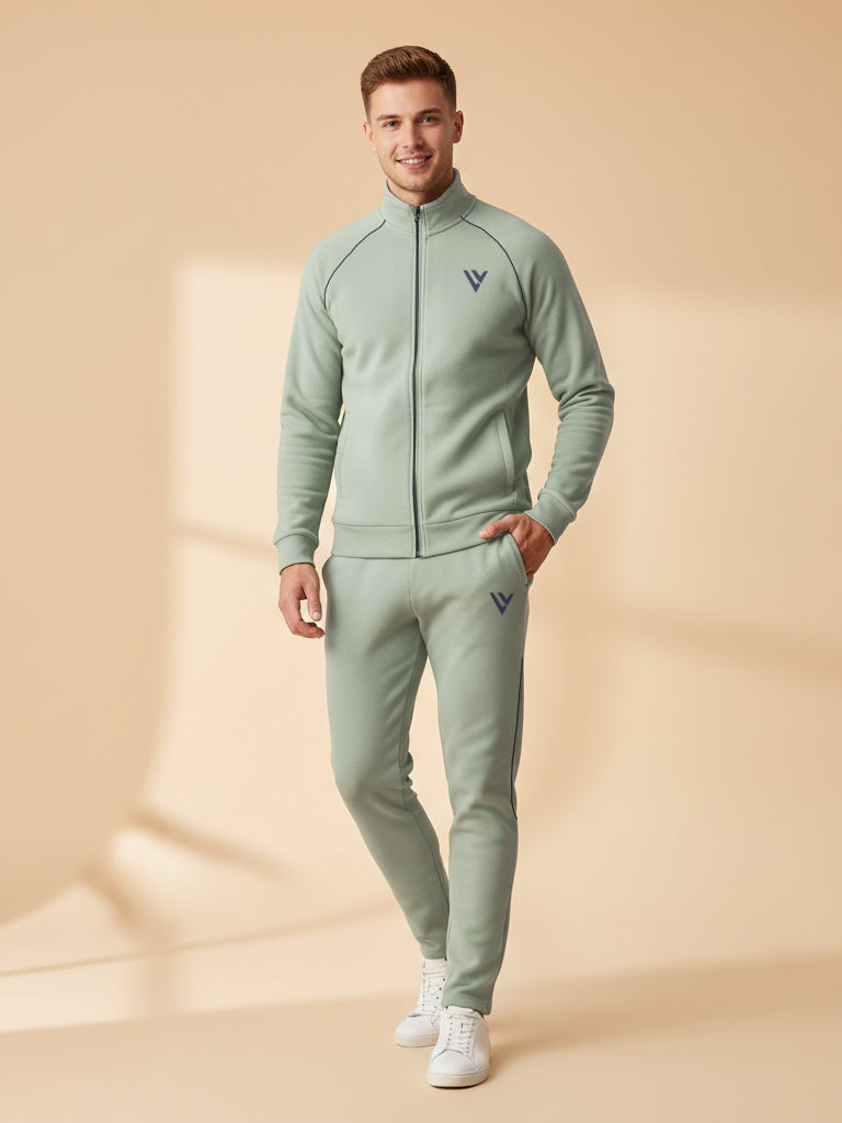 Louis Vicaci Fleece Zipper Tracksuit For Men-Light Green-LVTS07