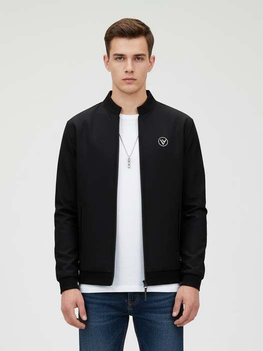 Louis Vicaci Active Wear Stylish Zipper Mock Neck with Logo For Men-Black-BE2052