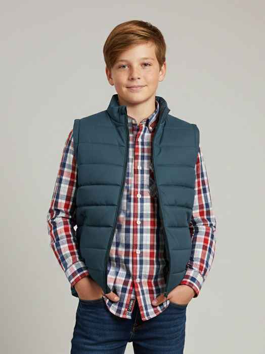 Stylish Sleeveless Winter Zipper Mockneck Jacket For Kids-Steel Grey-RSJ09