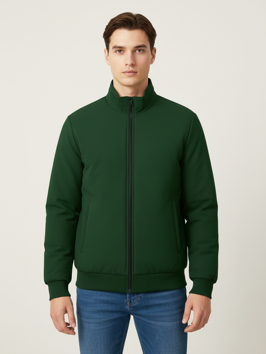 Stylish Winter Zipper Mockneck Jacket For Men-Bottle Green-BRPH14