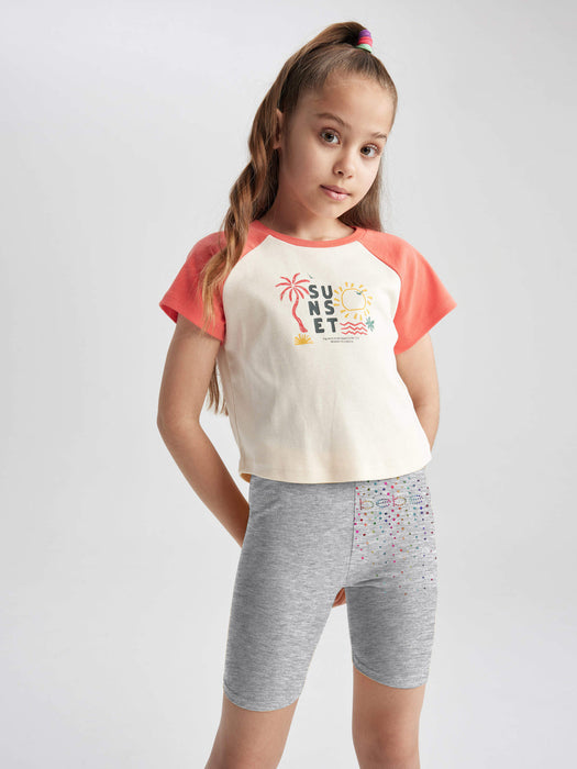 Guess Stylish Legging Short For Girls-Grey Melange with Print-BR13728