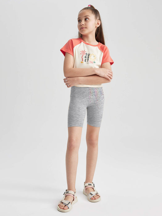 Guess Stylish Legging Short For Girls-Grey Melange with Print-BR13728