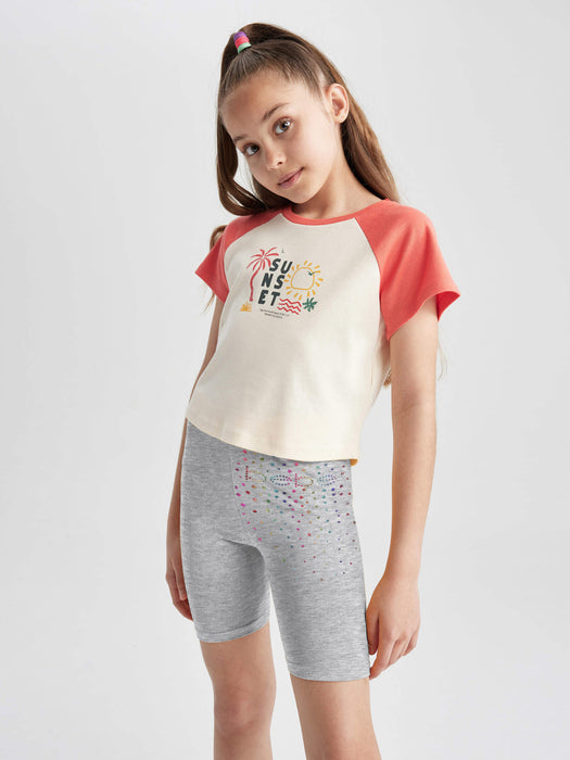 Guess Stylish Legging Short For Girls-Grey Melange with Print-BR13728