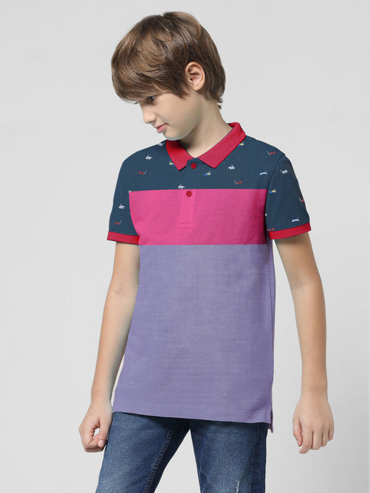 NXT Summer P.Q Polo Shirt For Kids-Purple Melange With Multi Panel-BR13183