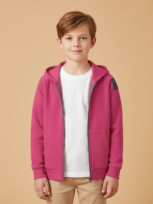 Nyc Polo Fleece Zipper Hoodie For Kids-Pink with Navy Panels-BE2777