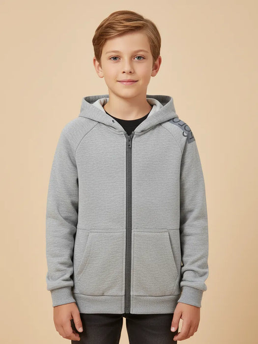 Nyc Polo Fleece Zipper Hoodie For Kids-Grey Melange-BE2775