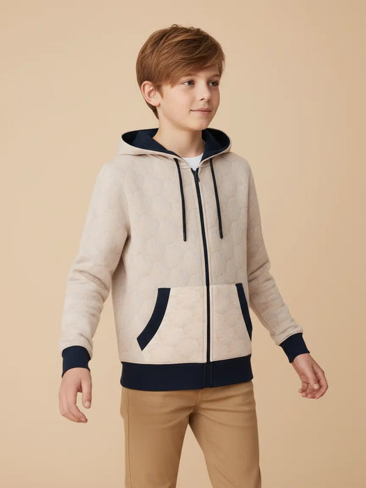 TH Quilted Zipper Hoodie For Kids-Light Peach With Navy-SP1206