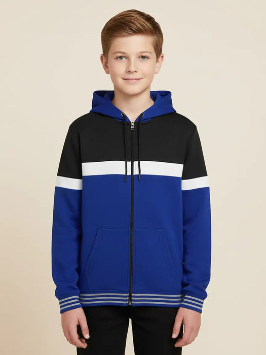 Next Full Zipper Fleece Hoodie For Kids-Blue with Black-SP987