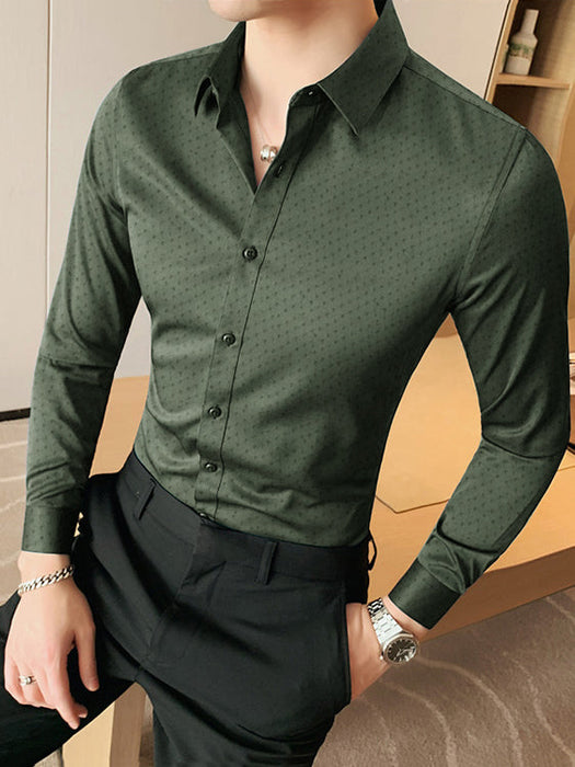 Louis Vicaci Super Stretchy Slim Fit Long Sleeve Summer Formal Casual Shirt For Men-Olive-RT2516