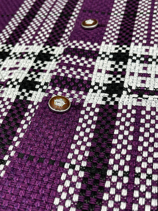 Men’s Premium Checkered Tweed Waistcoat Purple & White-WC01