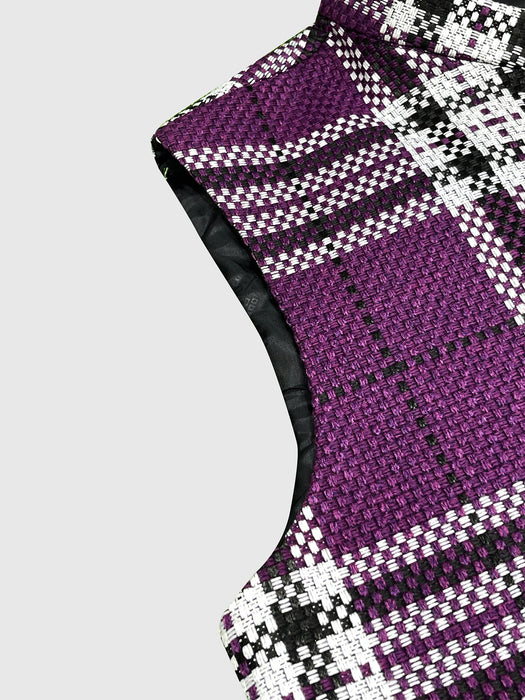 Men’s Premium Checkered Tweed Waistcoat Purple & White-WC01