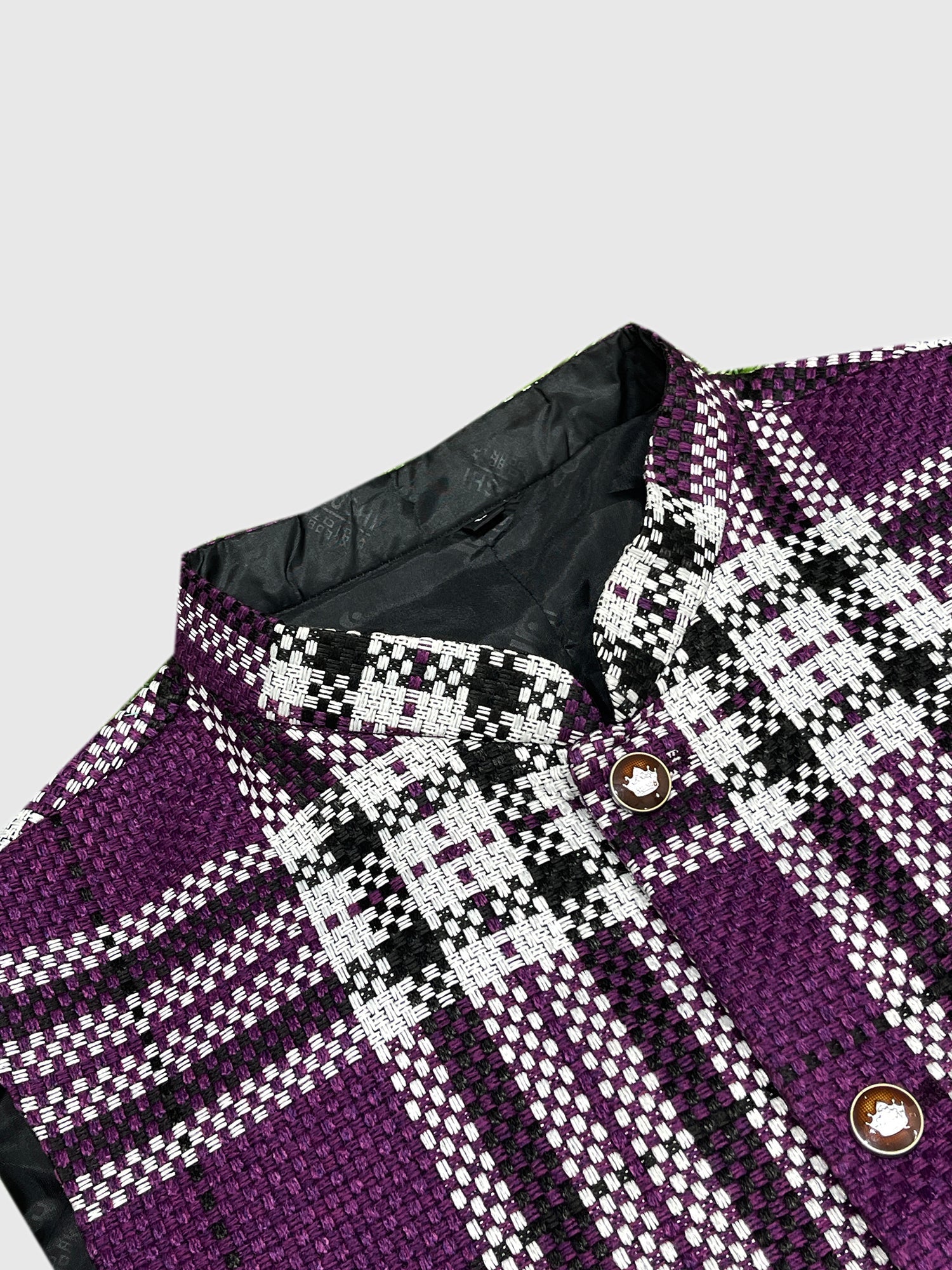Men’s Premium Checkered Tweed Waistcoat Purple & White-WC01