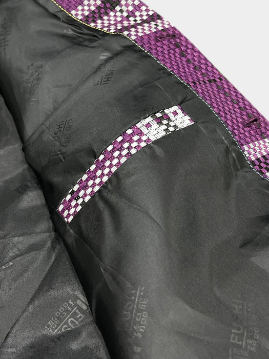 Men’s Premium Checkered Tweed Waistcoat Purple & White-WC01