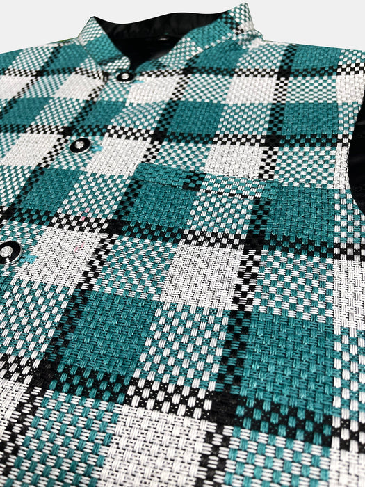 Men’s Premium Checkered Tweed Waistcoat Blue & White-WC02