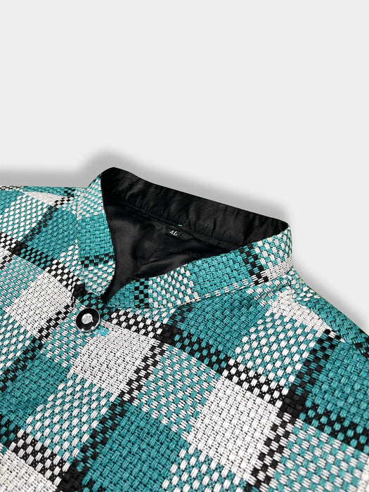 Men’s Premium Checkered Tweed Waistcoat Blue & White-WC02