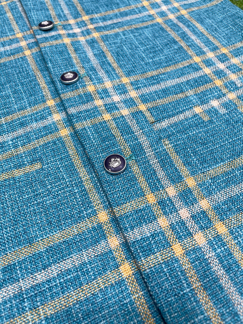 Men’s Premium Checkered Tweed Waistcoat Blue-WC03