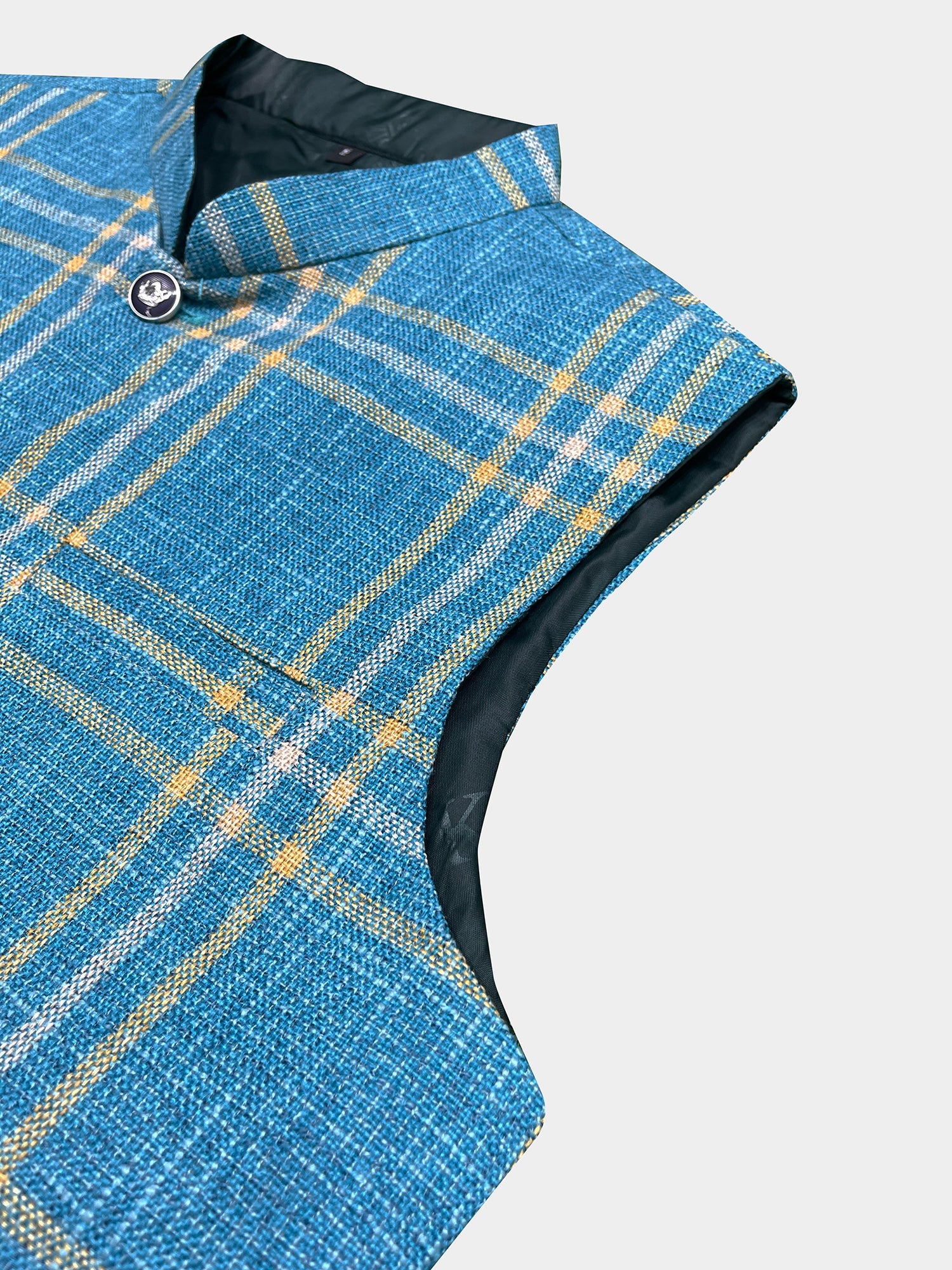 Men’s Premium Checkered Tweed Waistcoat Blue-WC03