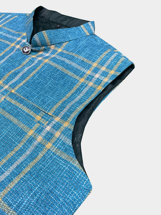 Men’s Premium Checkered Tweed Waistcoat Blue-WC03