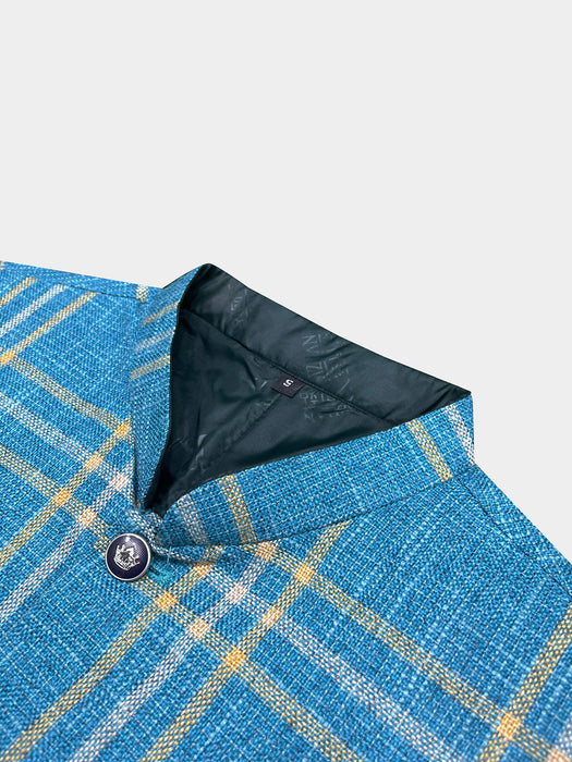 Men’s Premium Checkered Tweed Waistcoat Blue-WC03