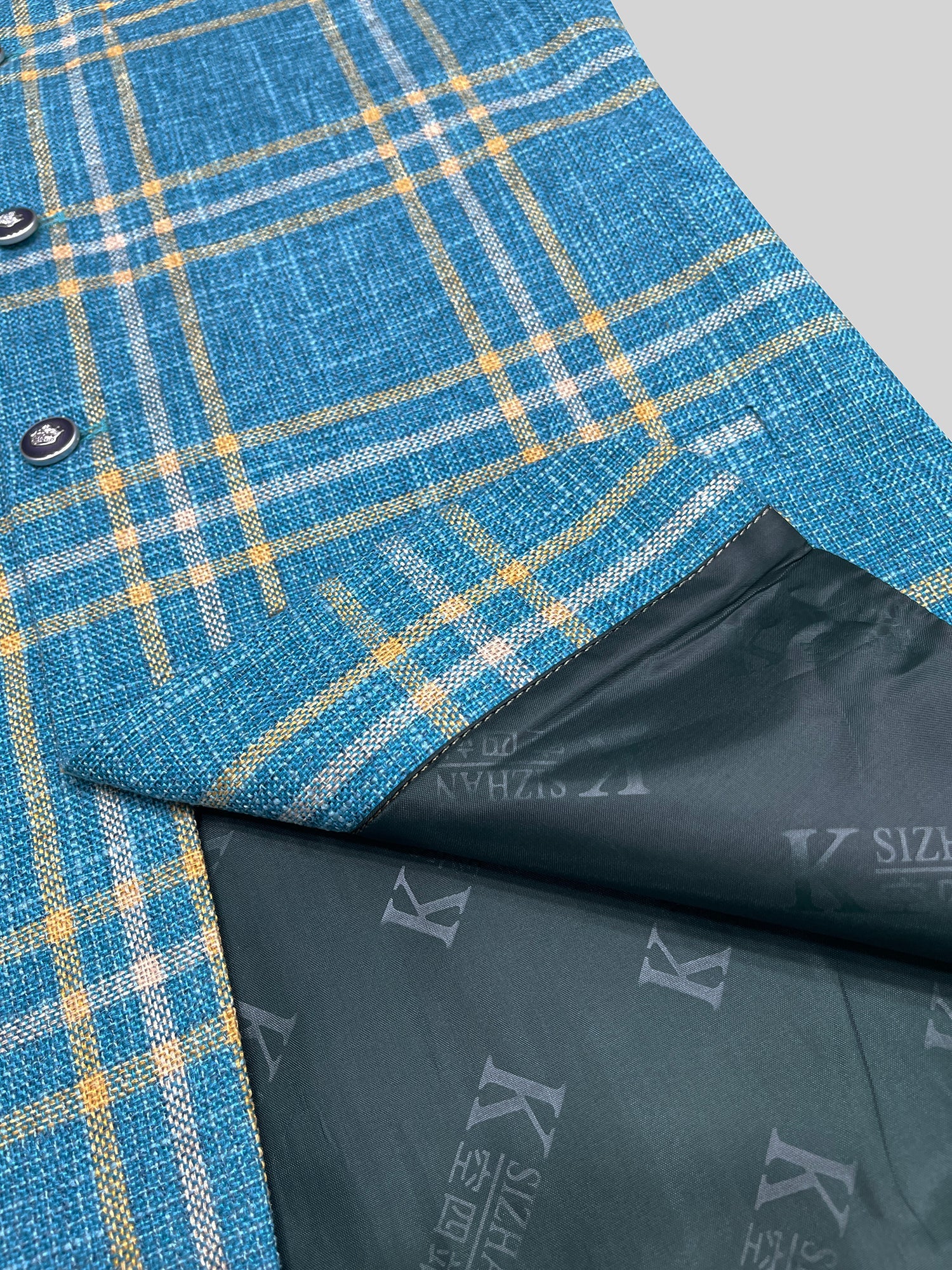 Men’s Premium Checkered Tweed Waistcoat Blue-WC03