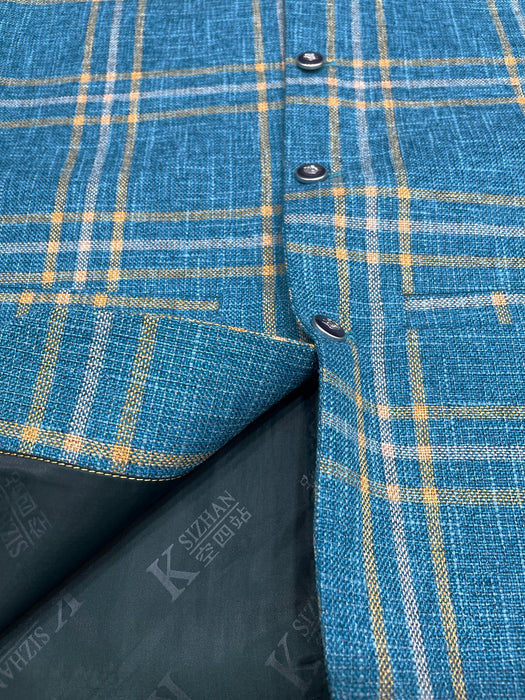 Men’s Premium Checkered Tweed Waistcoat Blue-WC03