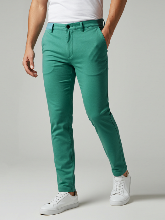 Louis Vicaci Lycra Stretchy Slim Fit Pent For Men-Cyan Blue Melange-RA0128