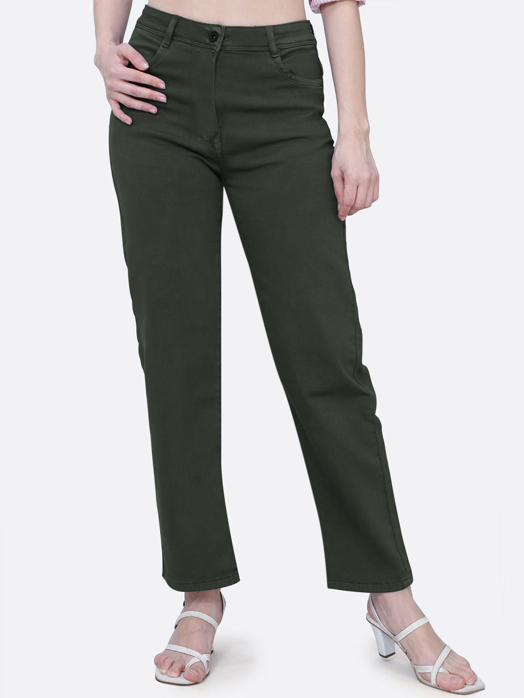 JL Studio Regular Fit Denim For Ladies-Olive Green-BR13591