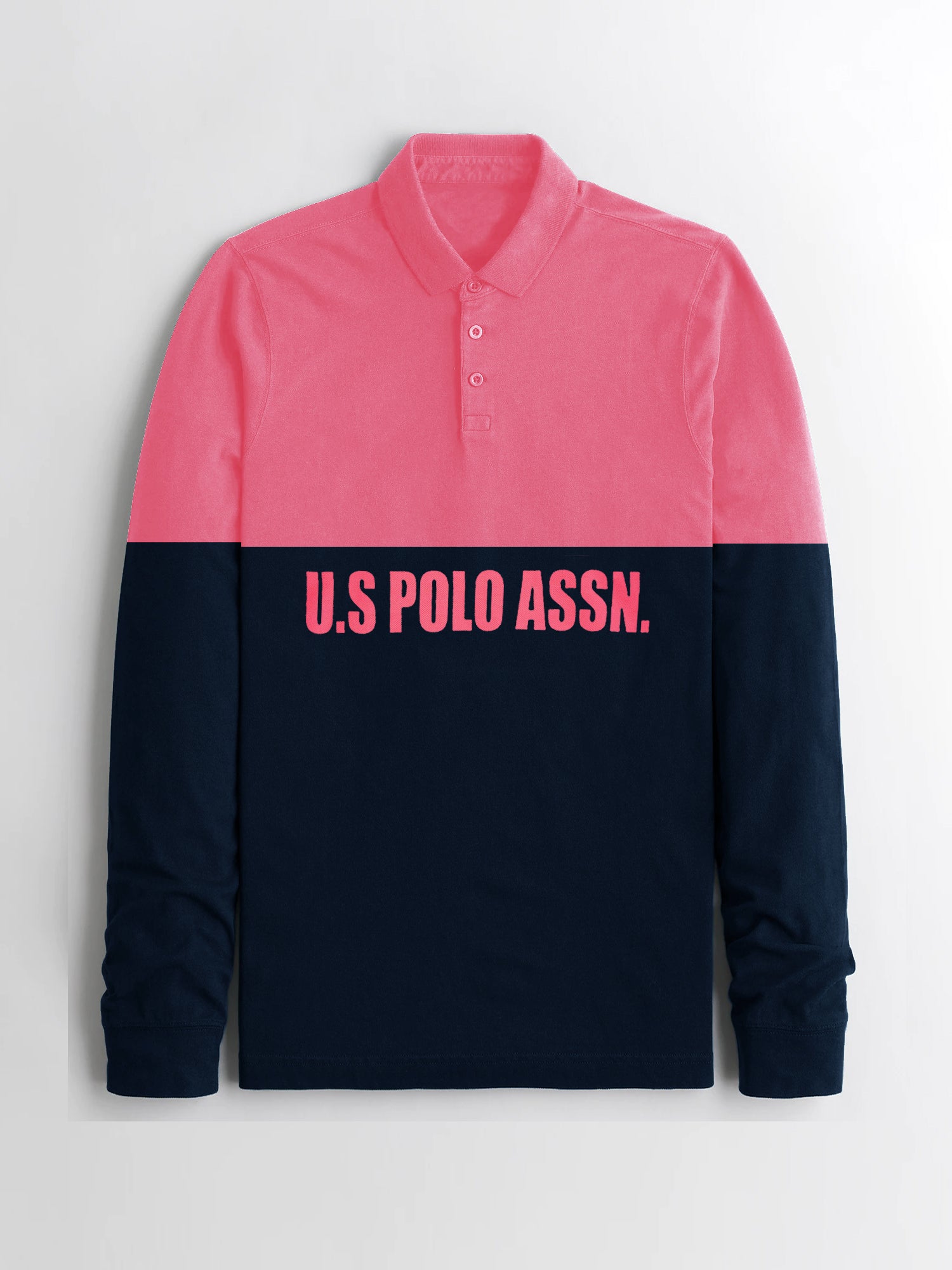 U.S.P.A Long Sleeve Polo Shirt For Men-Pink & Navy-BE16870