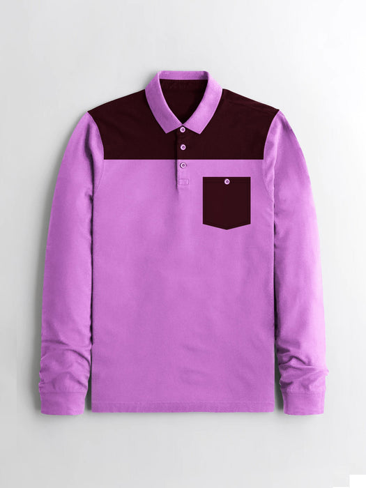 Louis Vicaci Long Sleeve Polo For Men-Pink & Dark Maroon-BR891