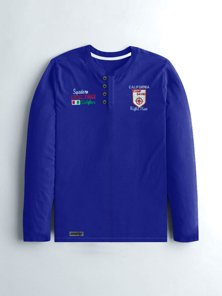 Polo Team Henley Long Sleeve Tee Shirt For Men-Royal Blue-RT326